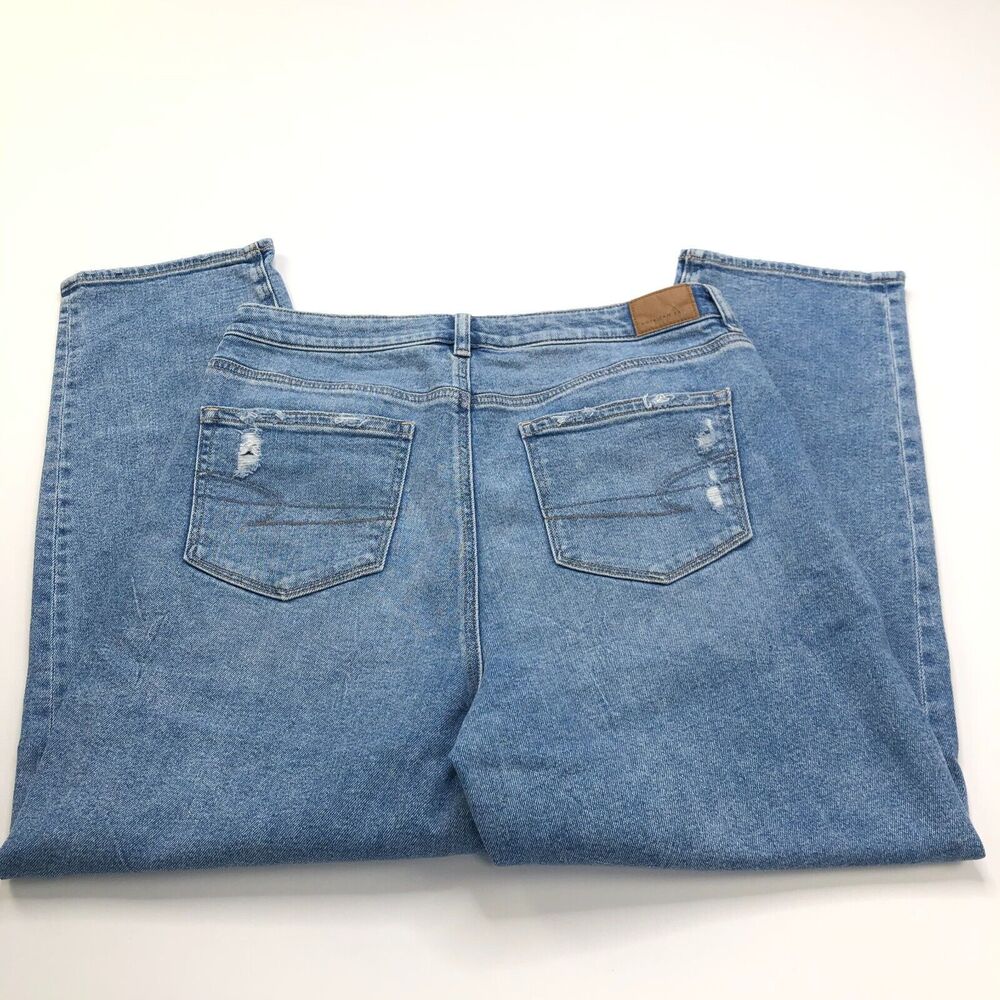 American Eagle Mom Straight Jean 14 (Fits 32W 27L) Mid Low High Rise Distressed